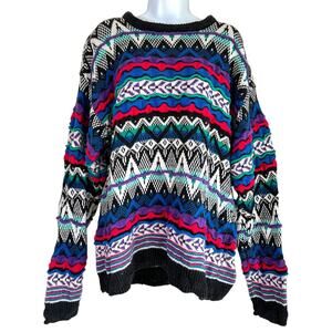 Vintage Etchings Textured 3D Knit Crewneck Sweater Size Extra Large Cosby Chunky